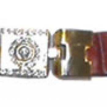 TOQUILLA DE PIEL EXOTICA MARRON CON HEBILLA DORADA-TH01509