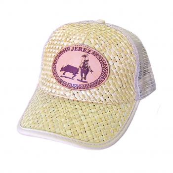 GORRA DE PALMA CON MAYA CAKY LOGO DE CAWBOY UP Y TORO. Palm Cap in white color and caky logo cawboy up bull.