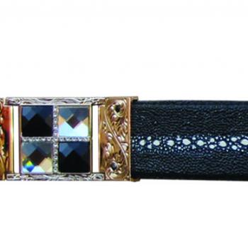 CINTO PARA ADULTO MANTARRAYA NEGRO HERRAJE DORADO  Adult belt stingray imitation black color hardware gold