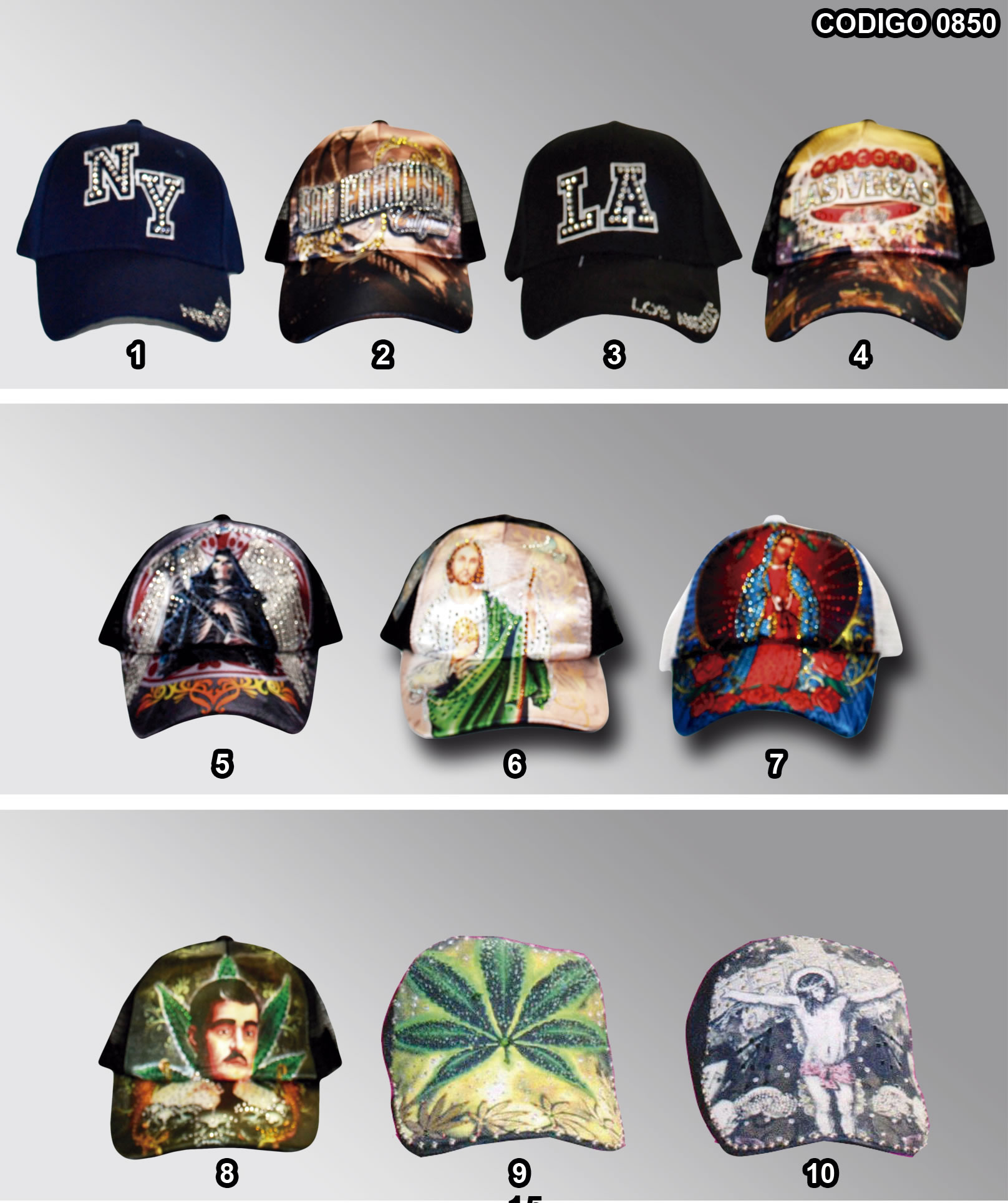 GORRAS 10 DIFERENTES MODELOS CODIGO 0850